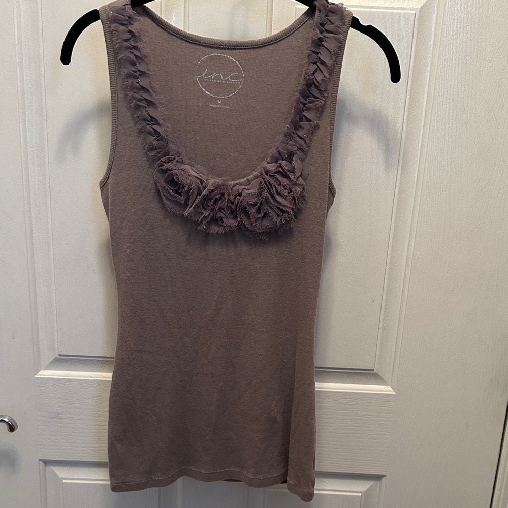INC International Concepts Women's Taupe Ruffled Tank Top Size M